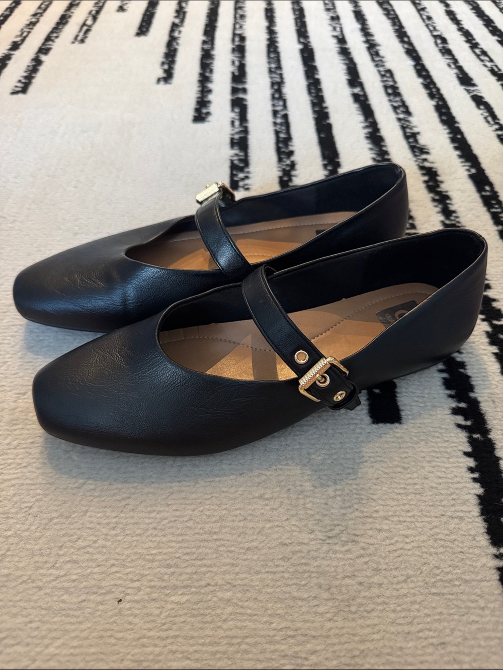 Black Dolce Vita Mary Jane Flats with Gold Buckle